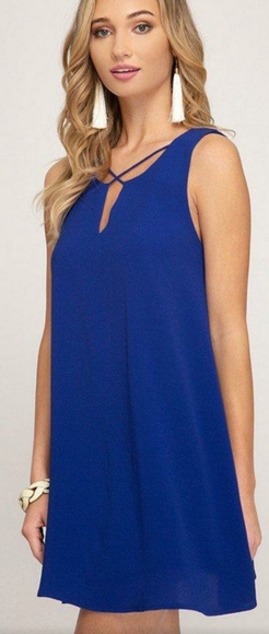 Royal Blue Sleeveless Dress With Crisscross Detail - Picture 2 of 5